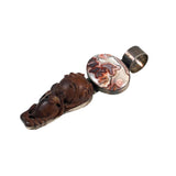 Sterling Chinese Carved Wood Rat & Agate Pendant