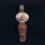 Sterling Chinese Carved Wood Rat & Agate Pendant