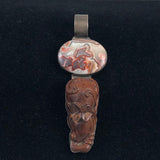 Vintage Chinese Carved Wood Rat & Agate Pendant