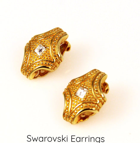 Swarovski Gold and Crystal Clip Earrings Vintage