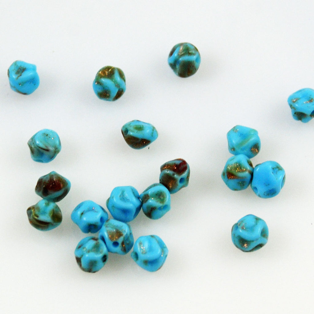 Vintage Czech Turquoise gold glass beads