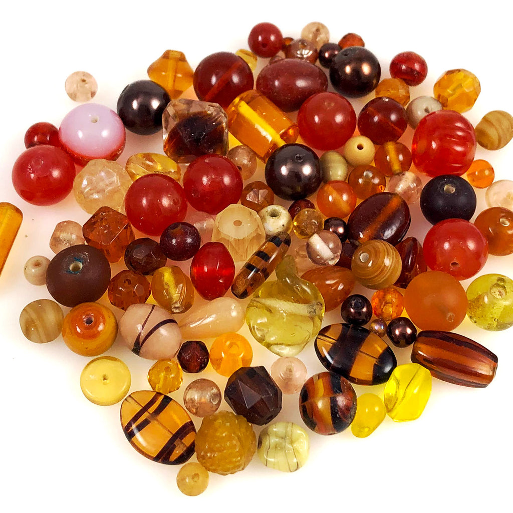Brown amber glass bead mixture