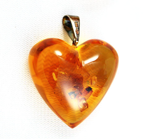 Puffy Amber & Sterling Heart Pendant Vintage