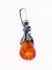 Polish Sterling Amber Teardrop Pendant Vintage