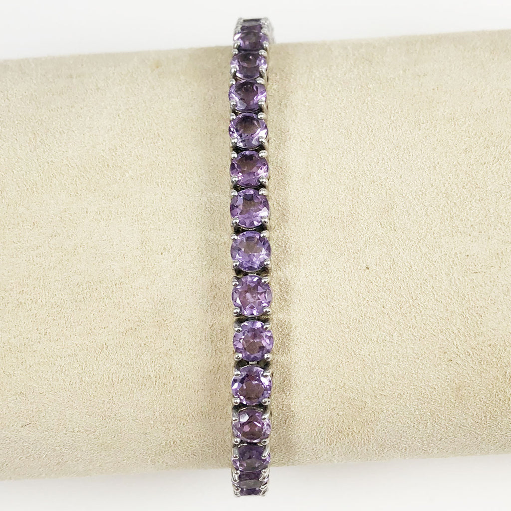 Natural Amethyst Tennis Bracelet 10K Yellow Gold 7