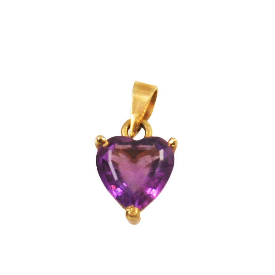 Amethyst Heart Charm Pendant 14K Gold