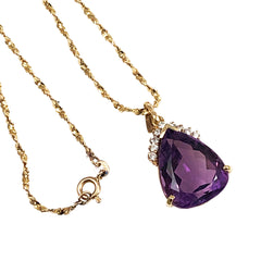 Amethyst 17ct & Diamond Pendant Necklace 14K Gold