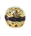 Gold Plated & Amethyst Rhinestone Beads (6)