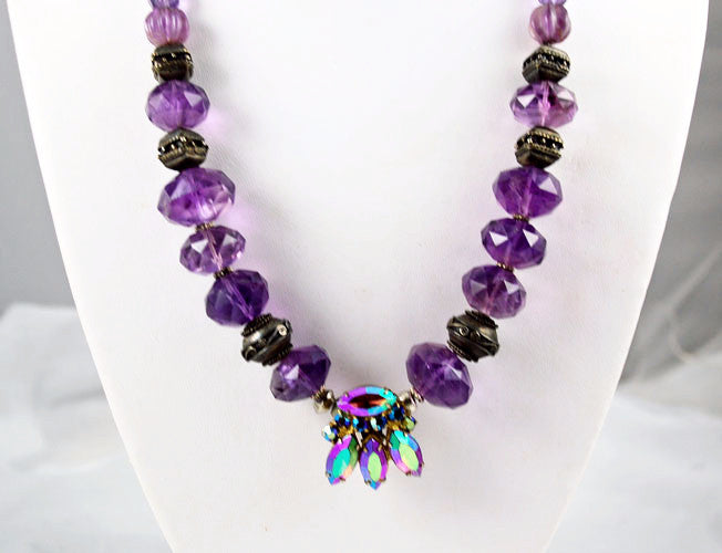 Faceted Amethyst and Sterling Bead Necklace