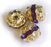 Gold Plated & Amethyst Rhinestone Beads