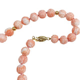 Carved Angel Skin Coral Shou Necklace 14k Gold