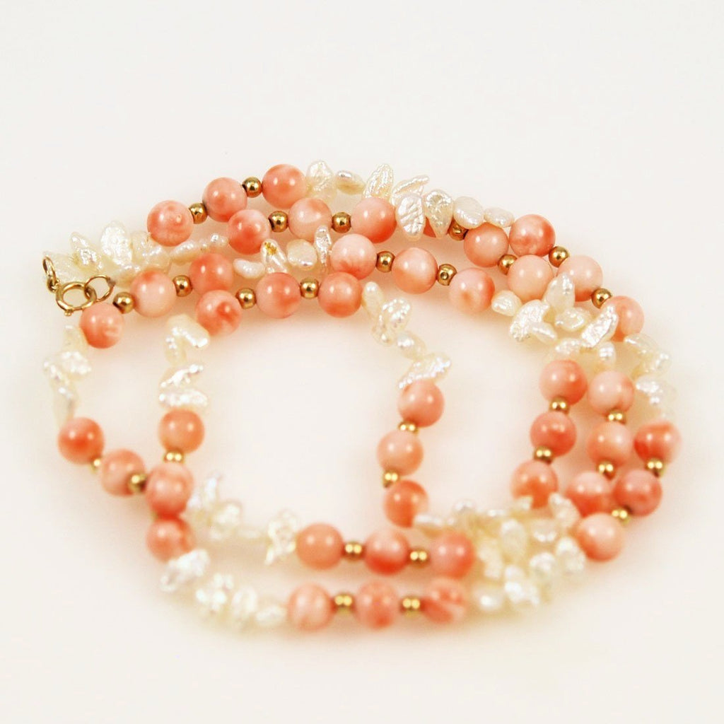 Angel Skin Coral & Keshi Pearl Necklace