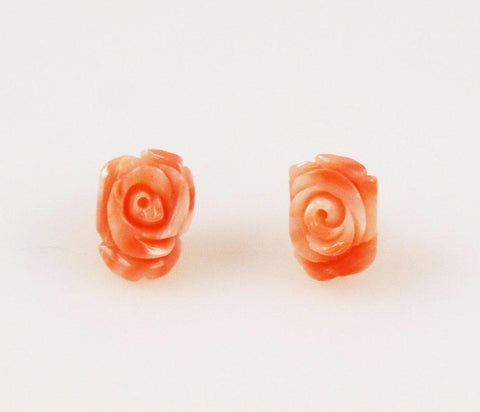 Pink Carved Coral Earrings 14Kt Gold Posts