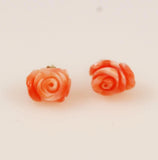 Pink Carved Coral Earrings 14Kt Gold Posts