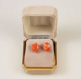 Pink Carved Coral Earrings 14Kt Gold Posts in gift box