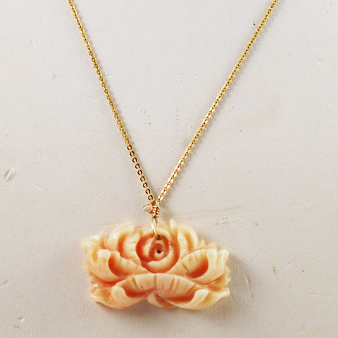 Angel Skin Coral Pendant on 14K Gold Chain Necklace