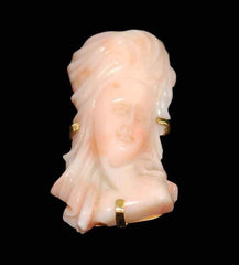 Victorian Carved Angel Skin Coral 14KT Gold Brooch
