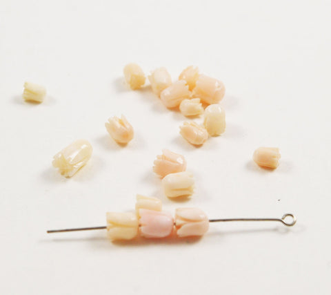 Angel Skin Pink Coral Carved Tulip Beads (6)