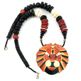 Vintage Apple Coral Mosaic Lion Necklace