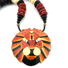 Lee Sands Apple Coral Mosaic Lion Necklace