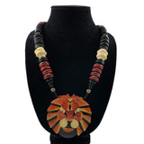 Vintage Apple Coral Mosaic Lion Necklace