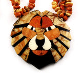 Apple Coral Lion Pendant Necklace Vintage
