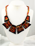 Mosaic Apple Coral & Lucite Lion Necklace Vintage