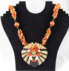 Lee Sands Apple Coral Lion Pendant Necklace Vintage