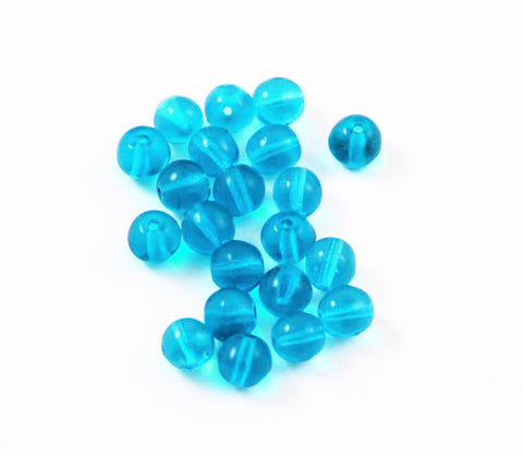 Vintage Aqua Blue Glass 6mm Round Beads
