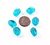 Aqua Ribbed Oval Glass Beads