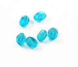 Aqua Ribbed Oval Glass Beads