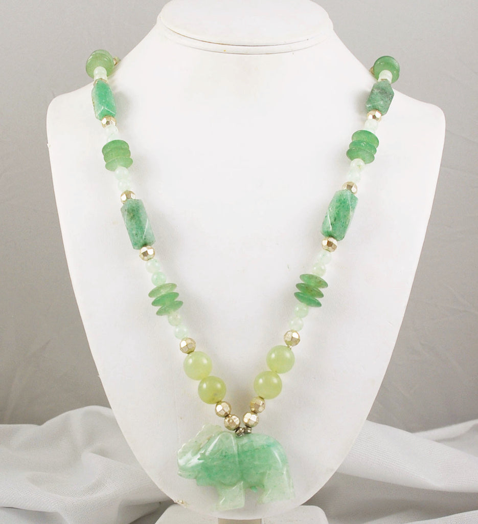 Green Aventurine Gemstone Elephant Beaded Necklace