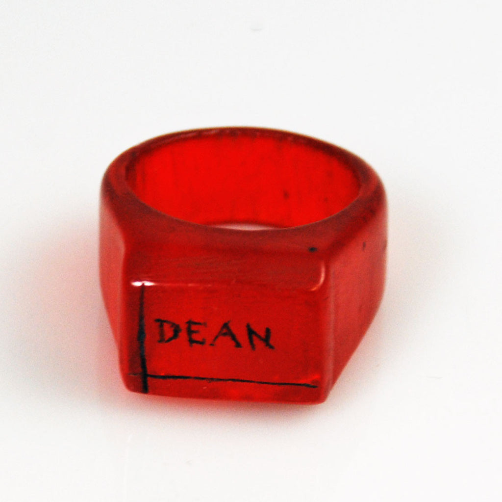 Red Bakelite Ring Carved Dean