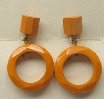 Art Deco Butterscotch Bakelite Hoop Earrings