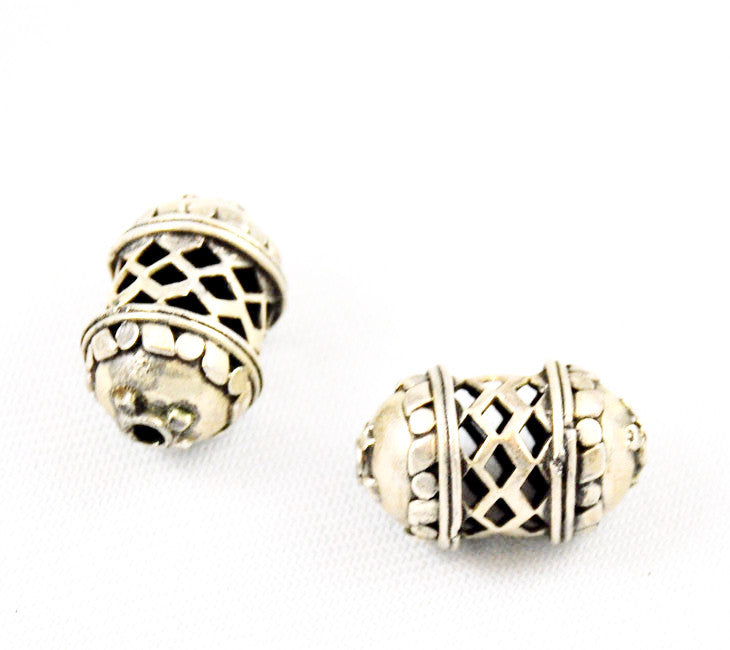 Large Open Work Hollow Sterling Silver Beads 16 x 25mm