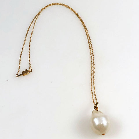 Large Baroque Pearl on 14K Gold Necklace