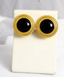 Ben-Amun Black and Gold Round Clip Earrings Vintage
