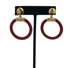 Berebi Red and Gold Enamel Hoop Earrings 1970's