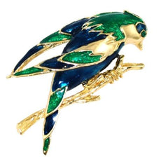 Blue & Green Enamel Bird Brooch Vintage