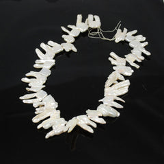 White Biwa Double Stick Pearls Beads Strand