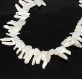 White Biwa Stick Pearls Beads twin