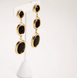 Gold and Black Glass Vintage Earrings