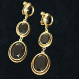 Gold and Black Glass Vintage Earrings