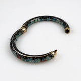 Black Cloisonne Floral Bangle Bracelet Hinged