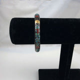 Black Cloisonne Floral Bangle Bracelet Hinged