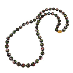 Black Cloisonne 10mm Beaded Necklace Chinese Vintage