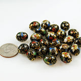 Vintage Black Cloisonne 10mm Oval Beads Chinese