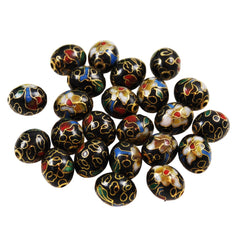 Black Cloisonne 11mm Oval Beads Vintage Chinese (6)