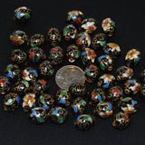 Vintage Black Cloisonne 10mm Oval Beads 