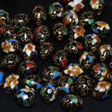 Black Cloisonne 10mm Oval Beads Vintage Chinese